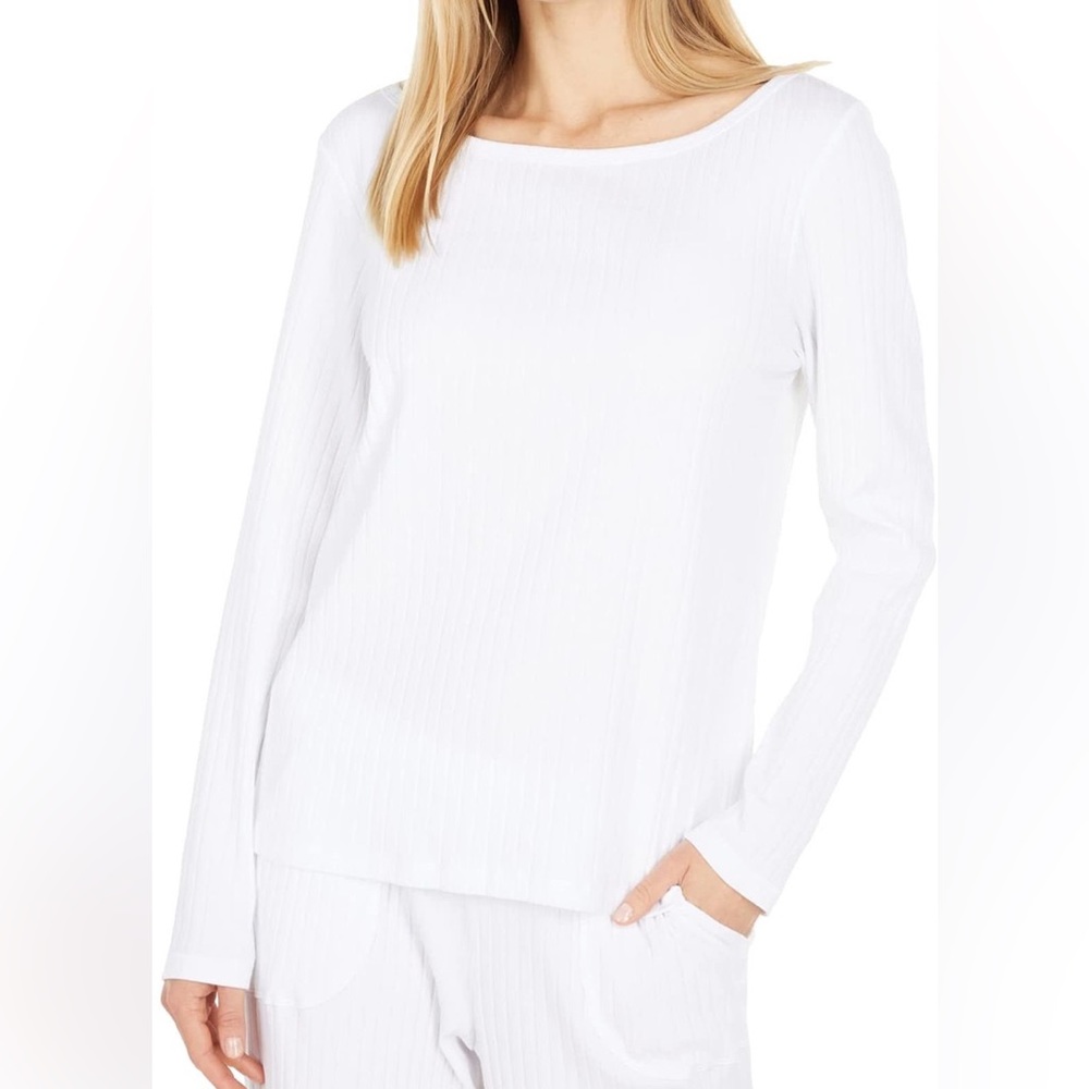 Yummie Rib Lounge Long Sleeve Lounge Tee White SM - Picture 4 of 5
